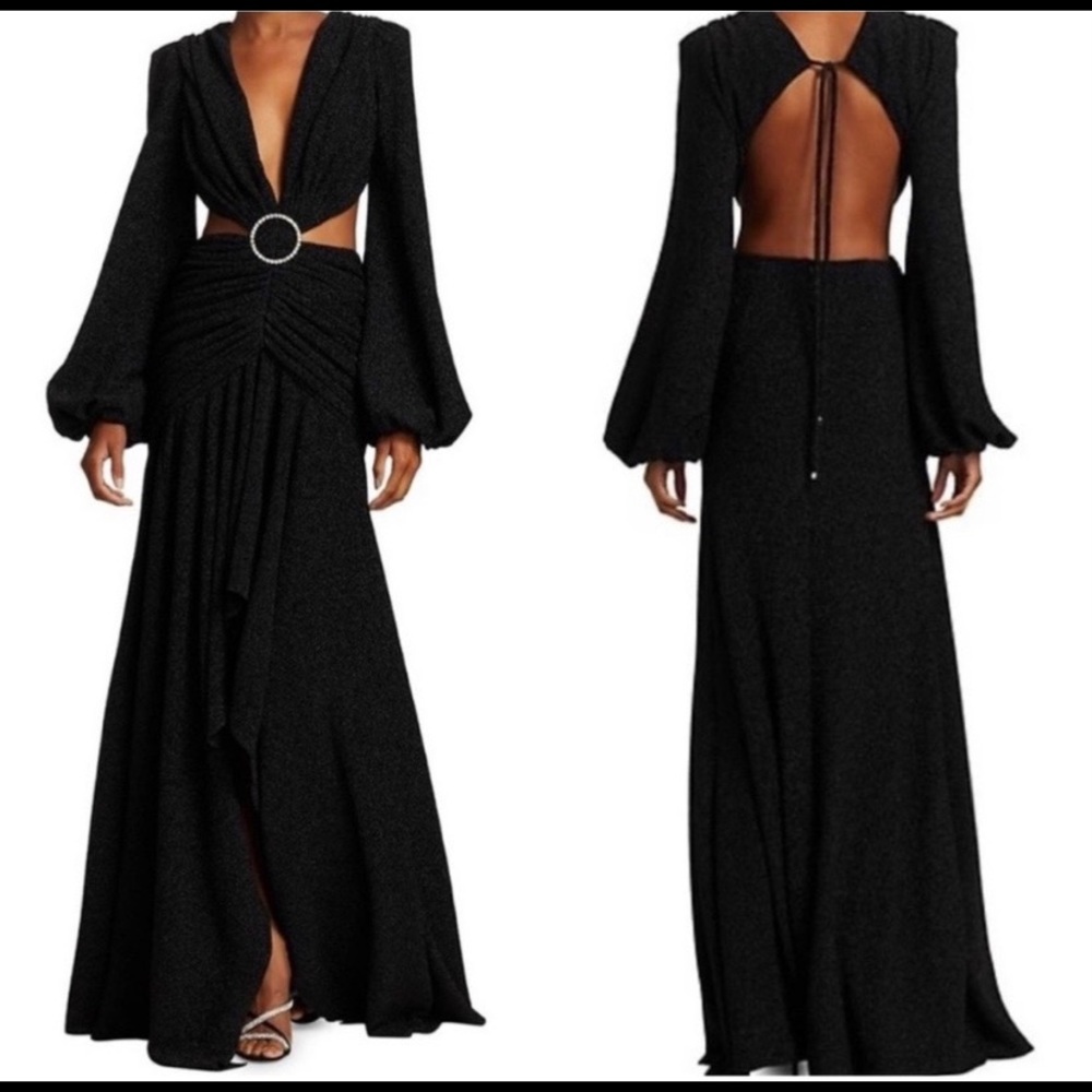 PatBo Lurex Cutout Gown Metallic Black Sz. 4